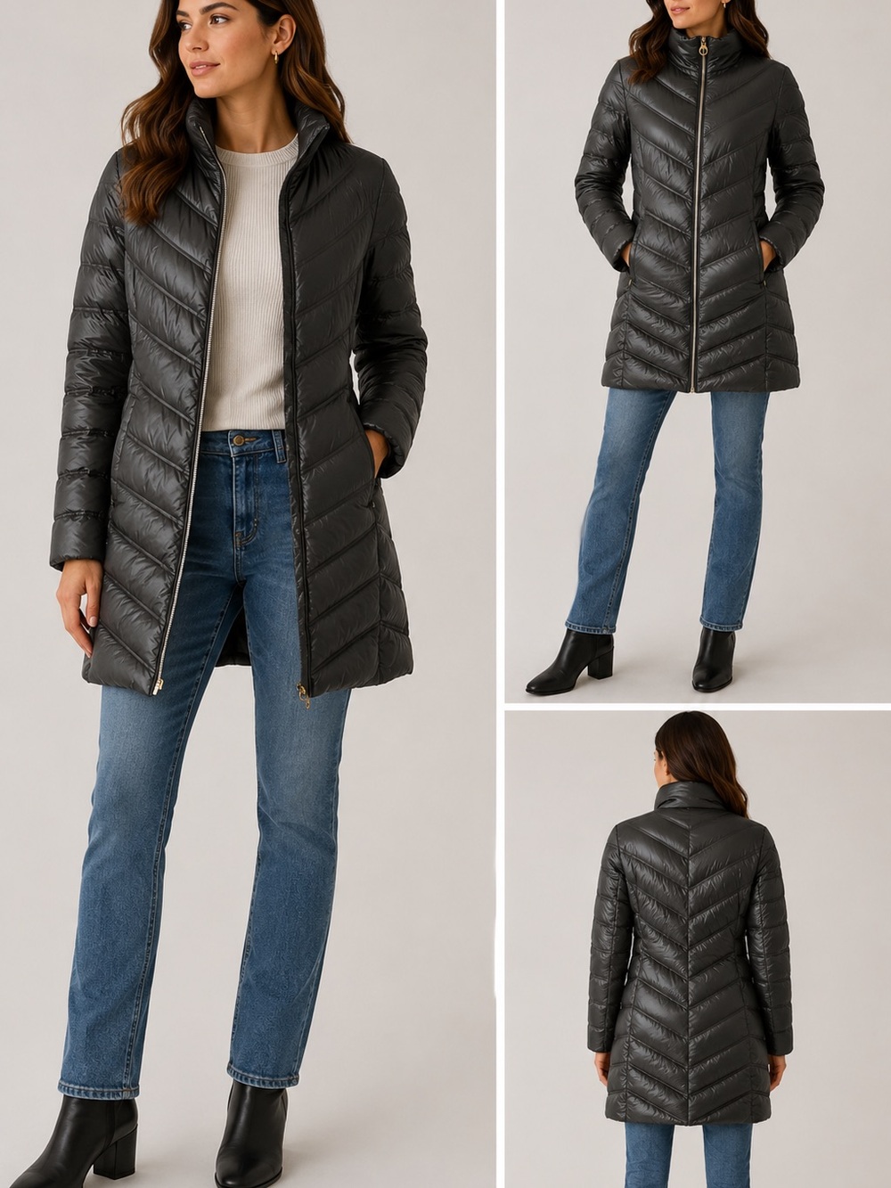 CALVIN KLEIN Premium Down Packable Quilted Hooded Full Zip Puffer Jacket S